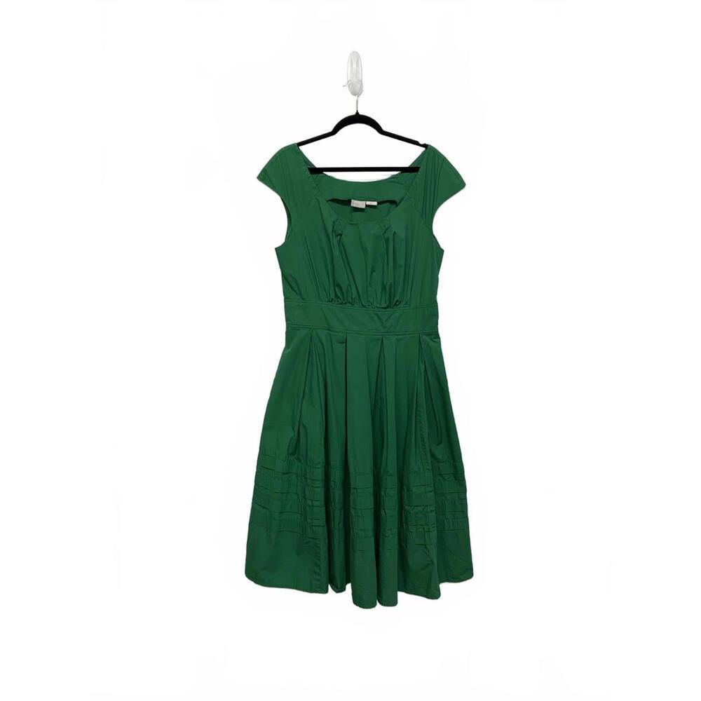 Emerald Green Retro Style Cap Sleeve Midi Dress by eShakti Size Large 100 Cotton